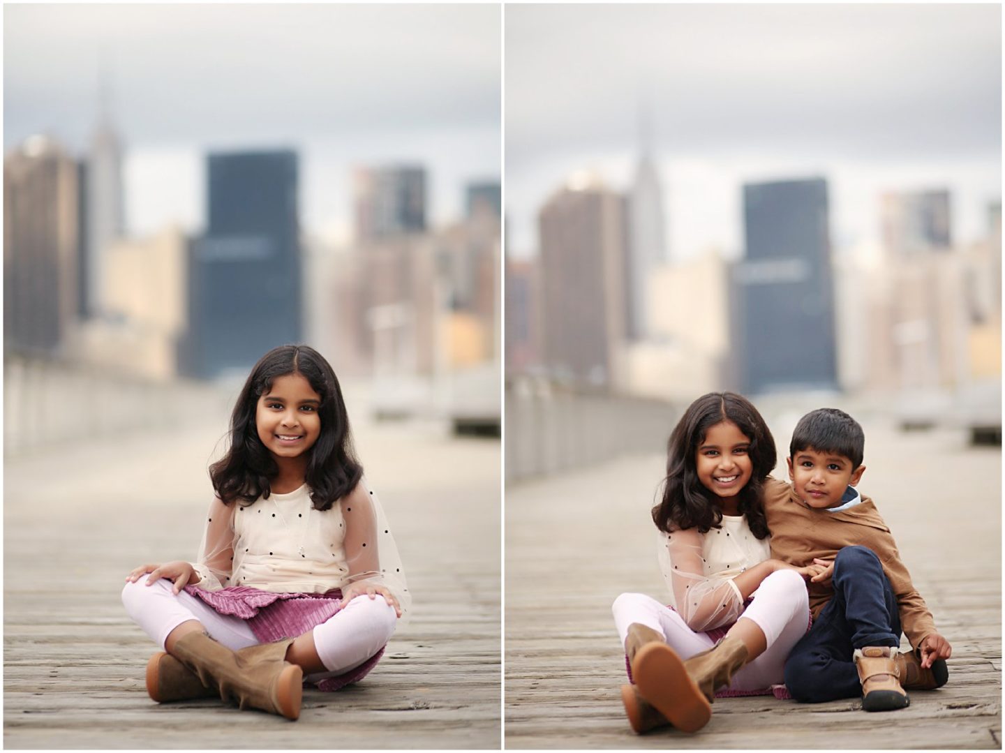 LIC NYC kids photographer with children smiling at Gantry Park