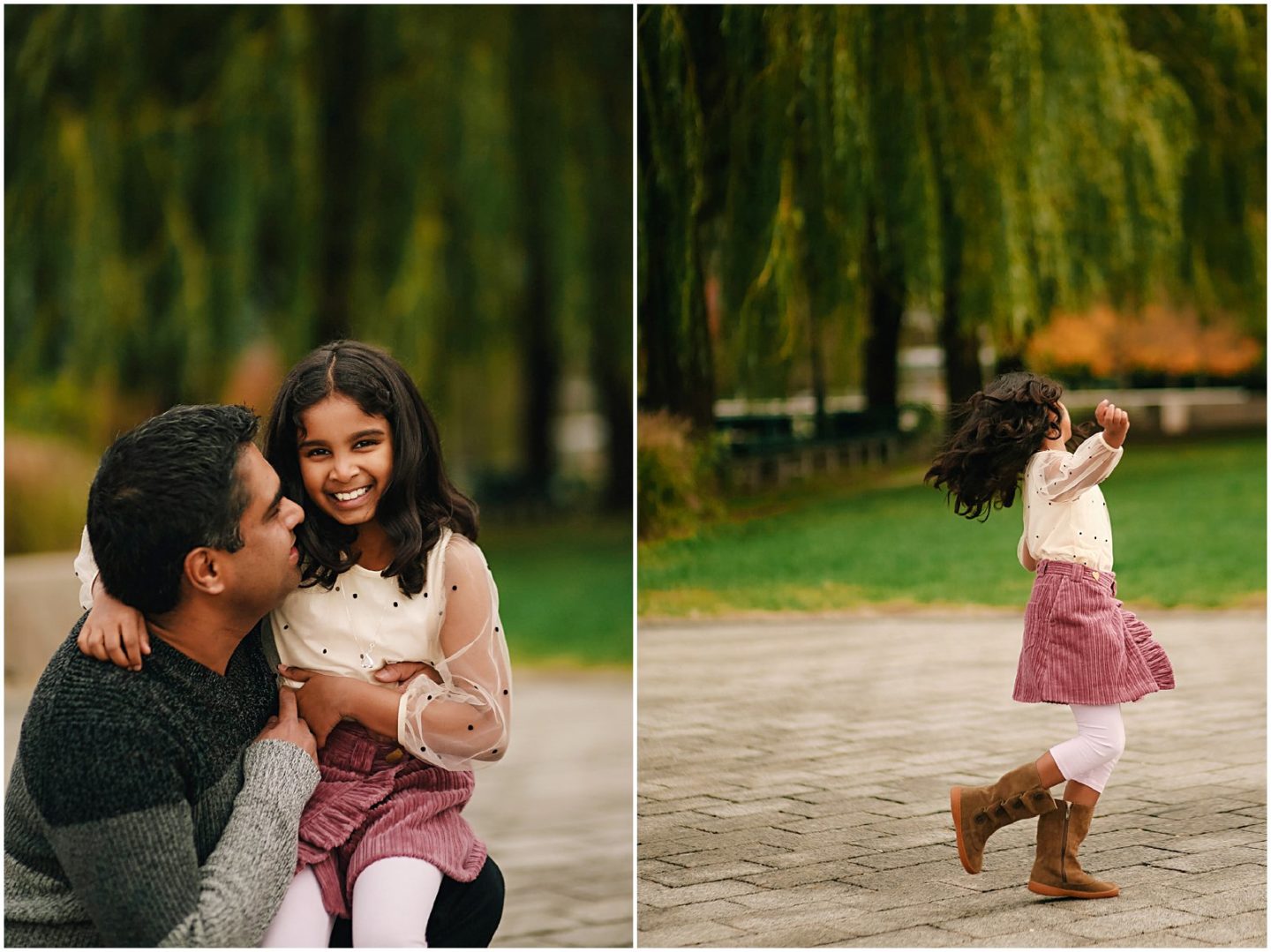 girl dancing during her family photoshoot in Long Island City NYC