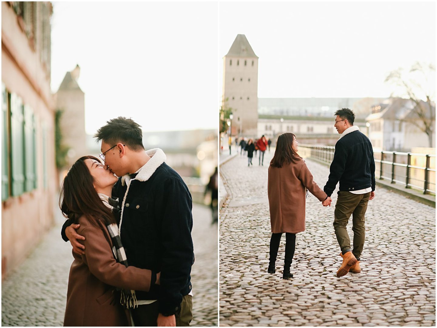 couple smiling during engagement photoshoot with strasbourg photographer Helena Woods