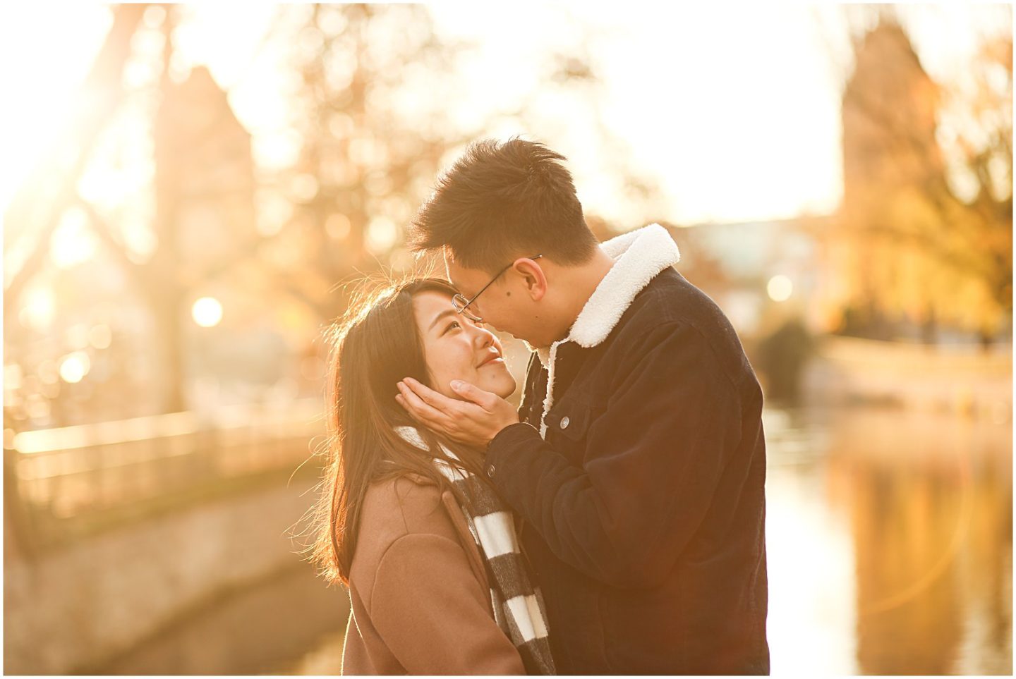 golden hour engagement photos in petite france strasbourg
