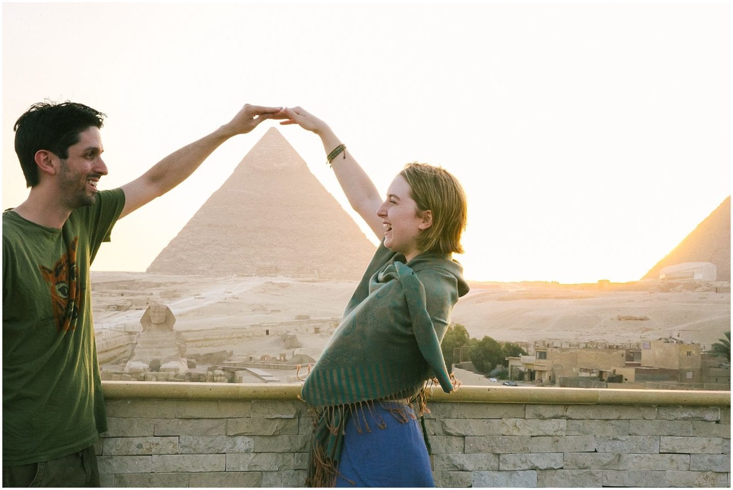 Newlywed Couple Dancing at Pyramids of Giza in Cairo Egypt Sphinx