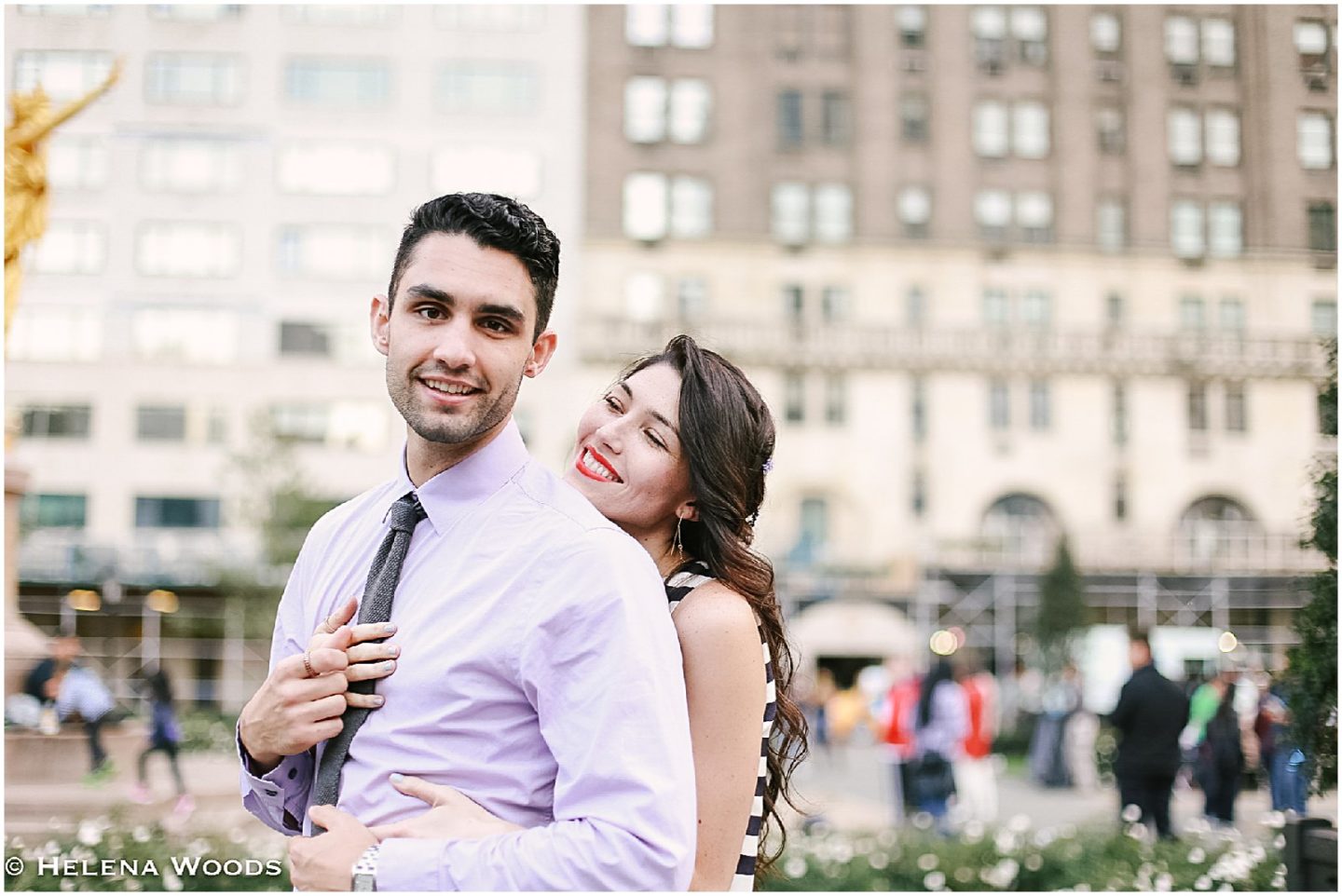 Couples Engagement Photo Session in Central Park Grand Army Plaza by NYC photographer Helena Woods