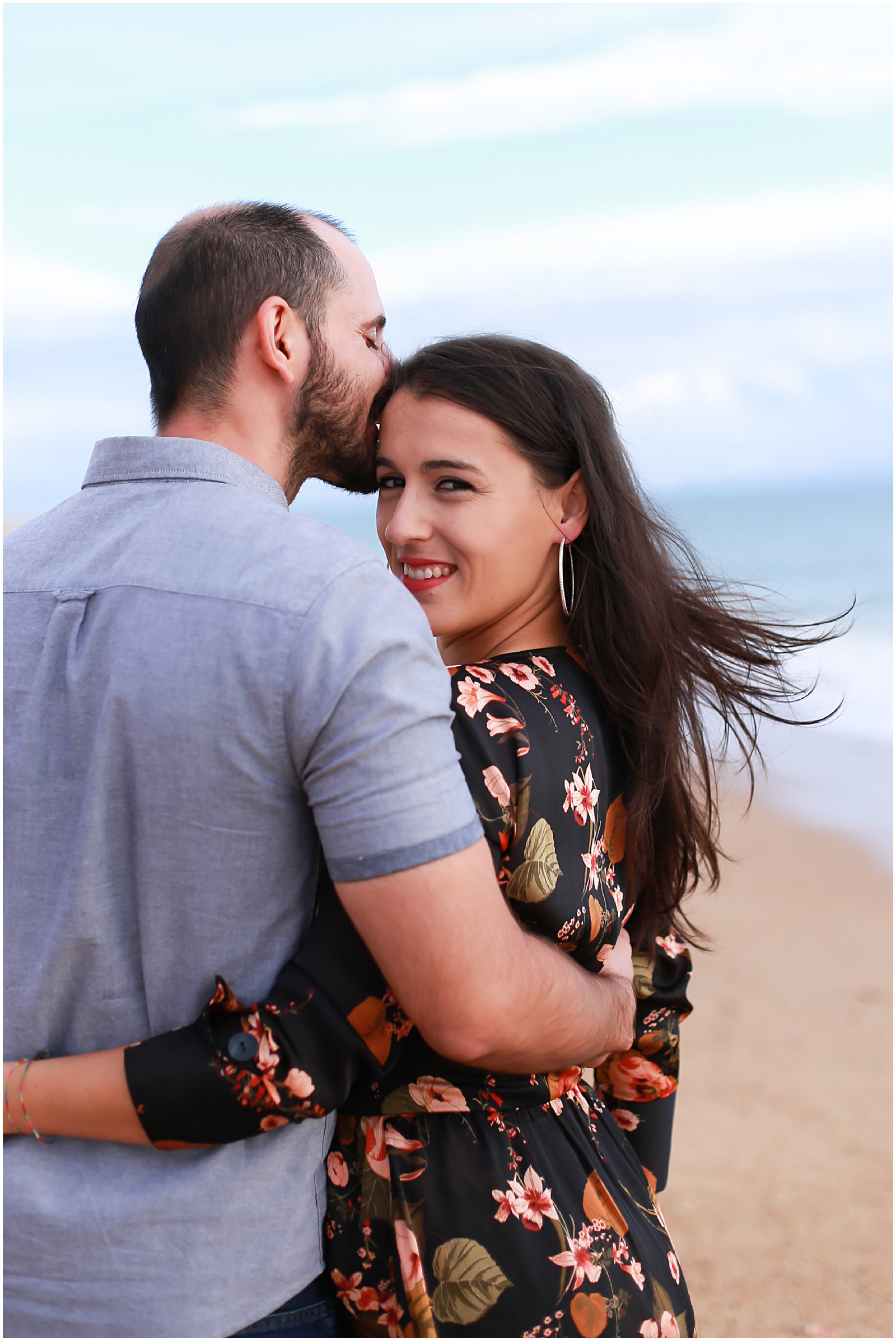 woman smiling engagement session in Portugal