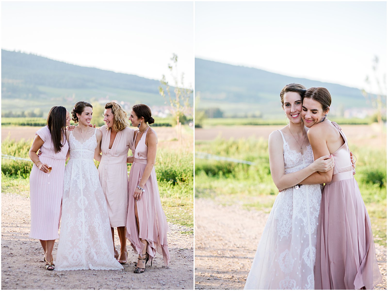bride and bridesmaids photographed at Achilles Domaine winery in Alsace France photographed by Helena Woods