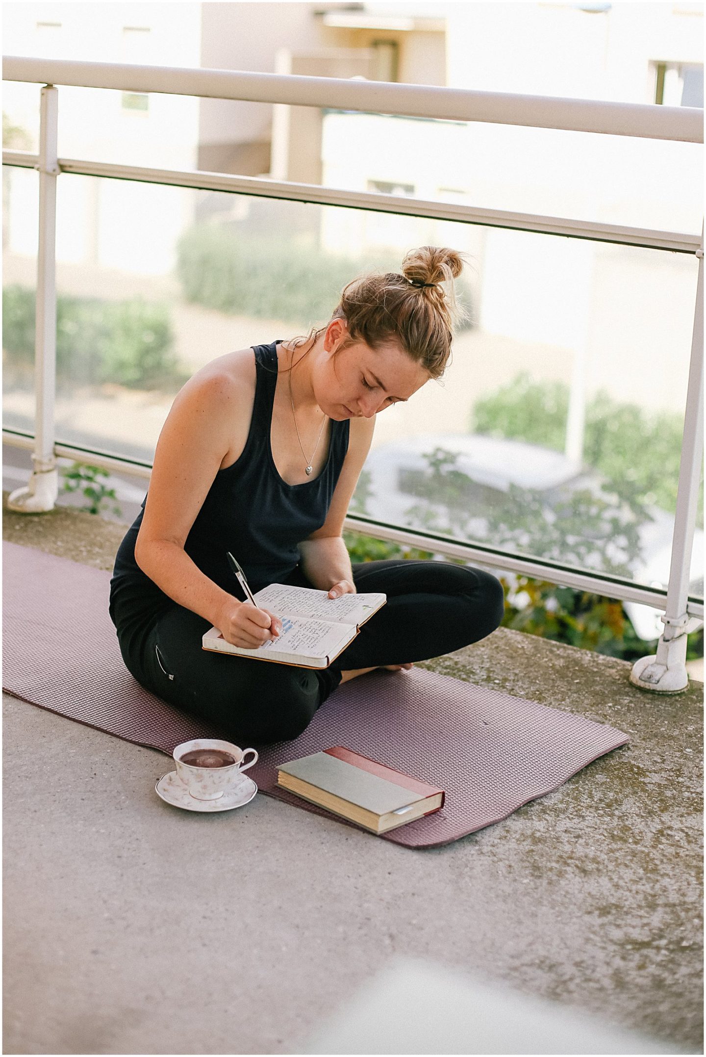 gratitude journaling on a yoga mat with a peaceful morning routine Helena Woods 