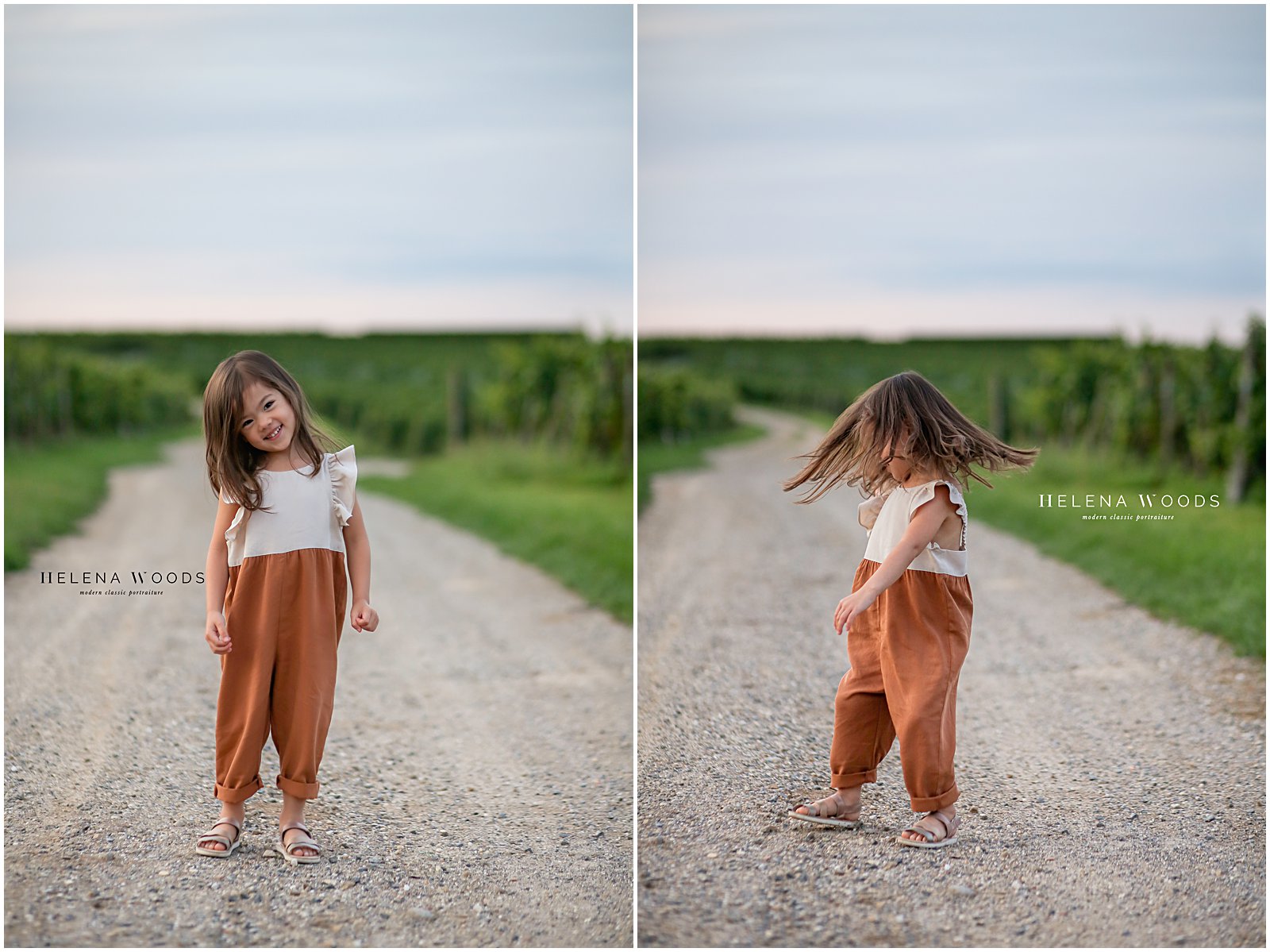 Girl twirling for portrait with kids photographer Helena Woods