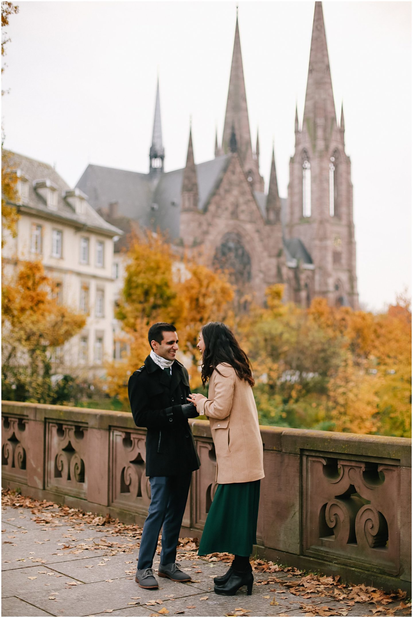 surprise engagement proposal at Saint Paul's Church in Strasbourg France