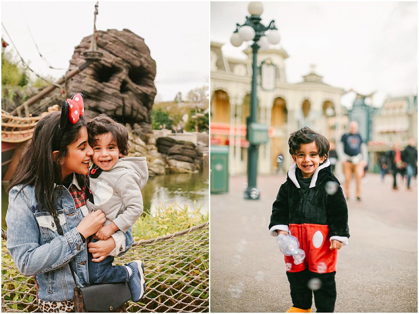 Disneyland Paris vacation family photographer photographs boy at Skull Rock and Main Street