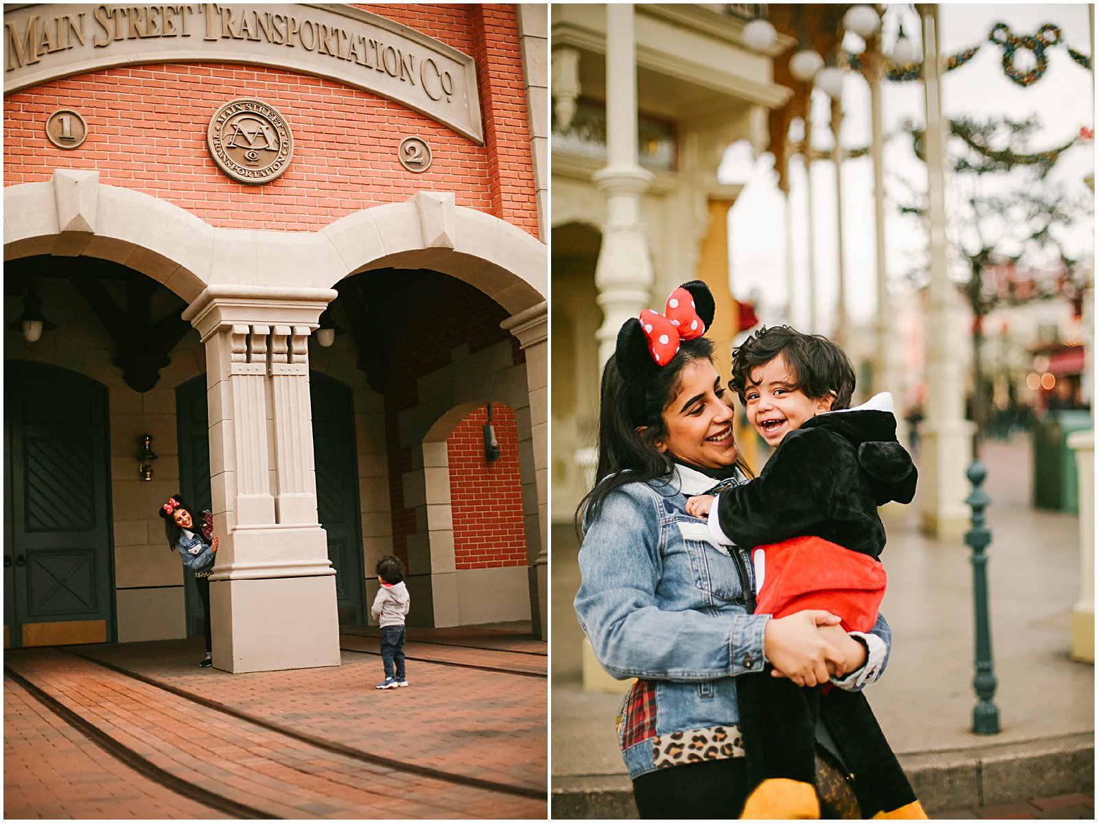 Disneyland Paris Photographer Helena Woods photographs mom and son on Main Street