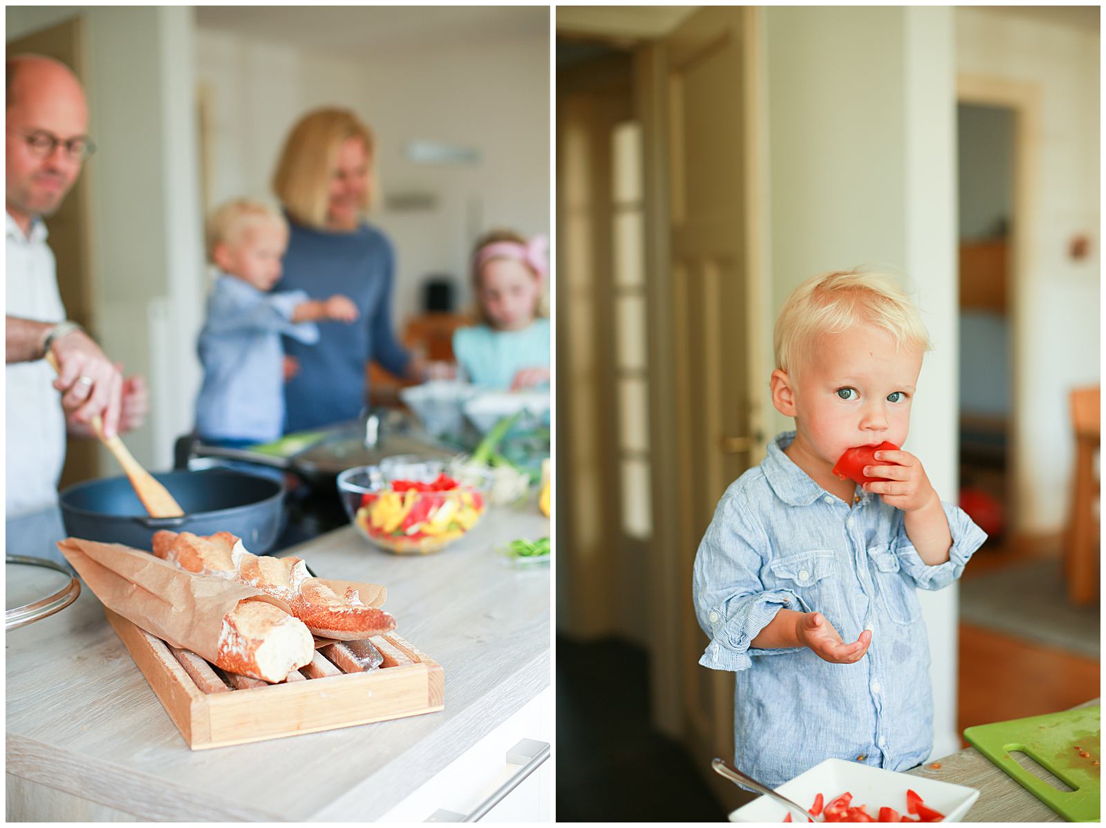 kid cooking at home with his family and lifestyle photographer in Nantes France